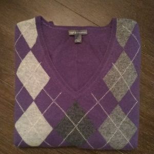 APT 9 100% Cashmere Argyll V Neck Sweater